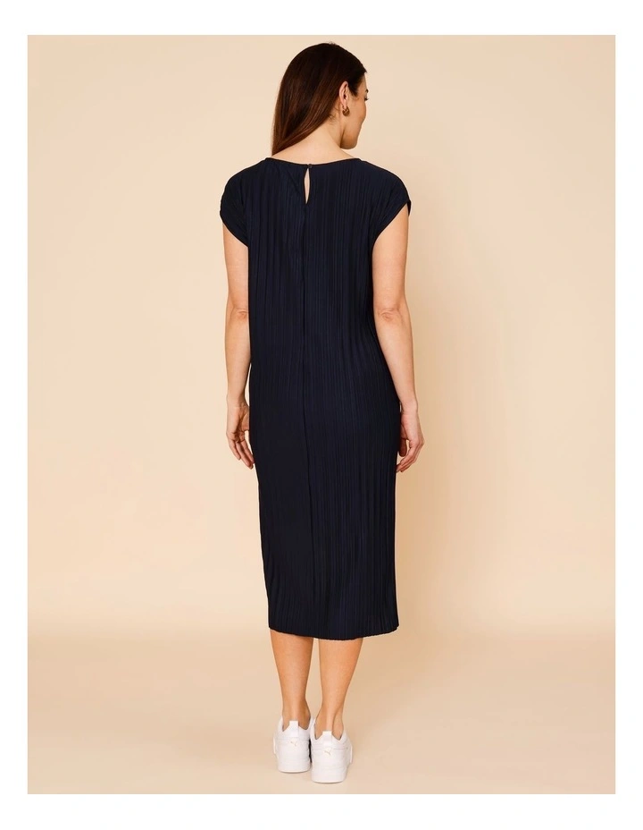Cap Sleeve Plisse Dress In Navy image 6