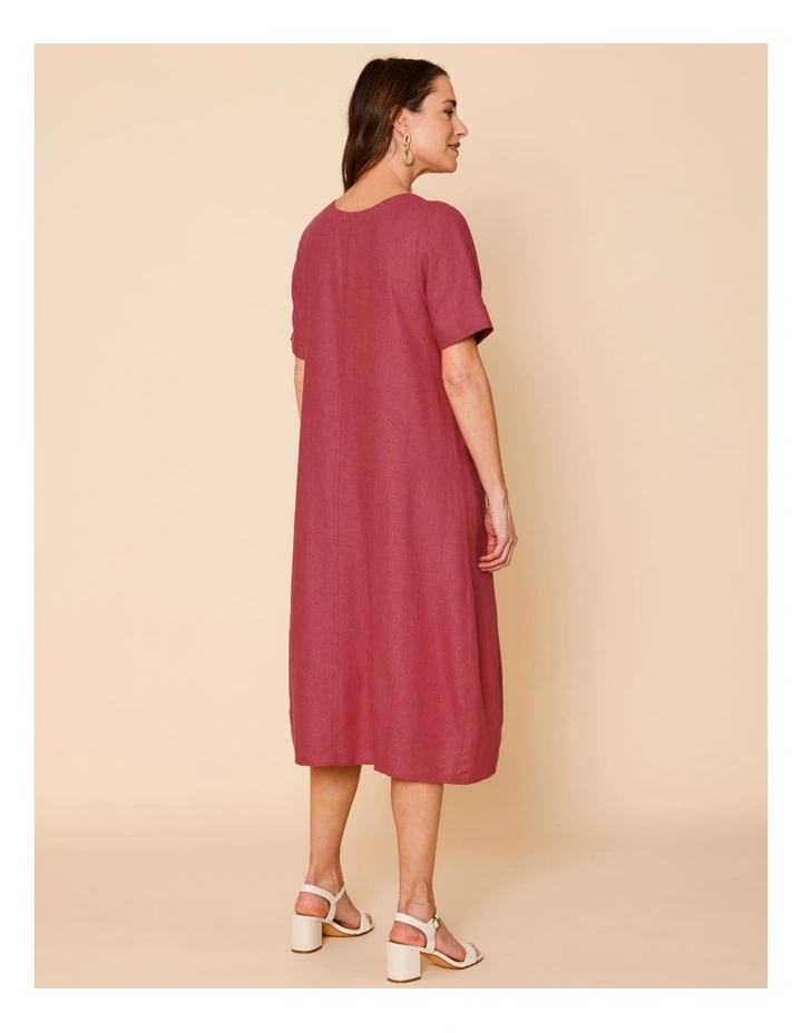 Short Sleeve Dress With Shaped Waist And Pockets In Burgundy image 5