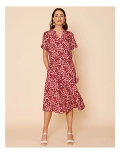 Short Sleeve Princess Seam Dress With Pockets In Burgundy/Pinks Floral