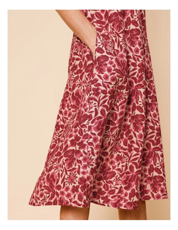 Short Sleeve Princess Seam Dress With Pockets In Burgundy/Pinks Floral image 2