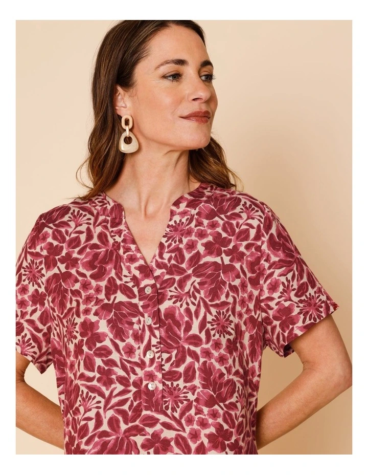 Short Sleeve Princess Seam Dress With Pockets In Burgundy/Pinks Floral image 4