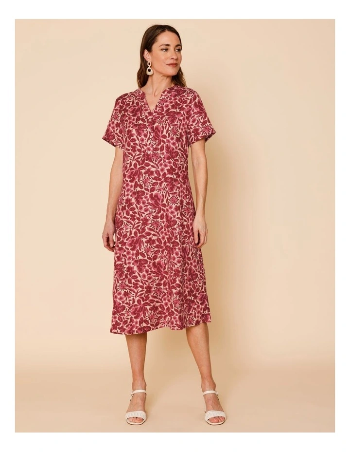 Short Sleeve Princess Seam Dress With Pockets In Burgundy/Pinks Floral image 5
