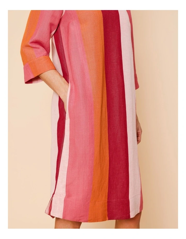 3/4 Sleeve Dress With Cuff And Pockets In Pinks/Burgundy Wide Stripe image 4