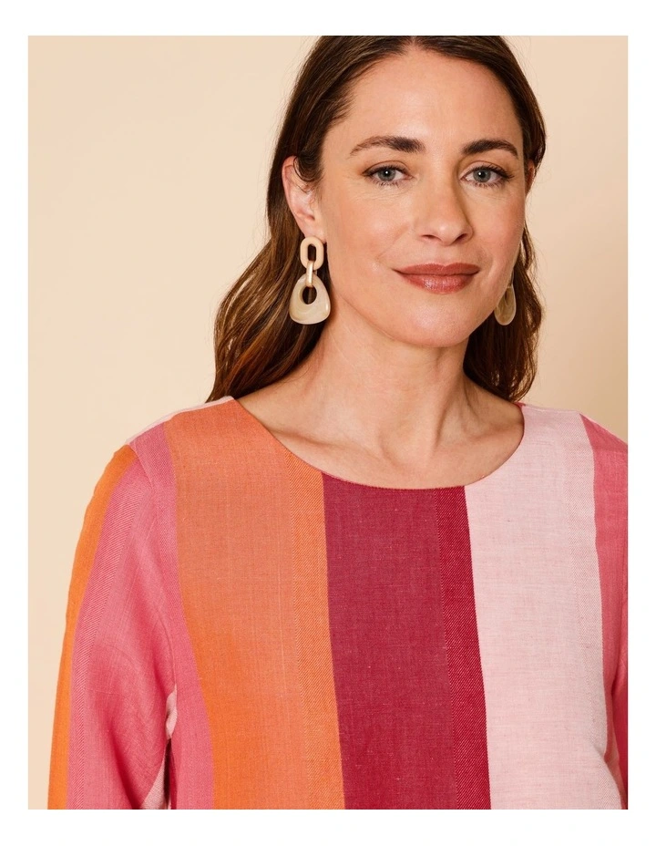 3/4 Sleeve Dress With Cuff And Pockets In Pinks/Burgundy Wide Stripe image 5