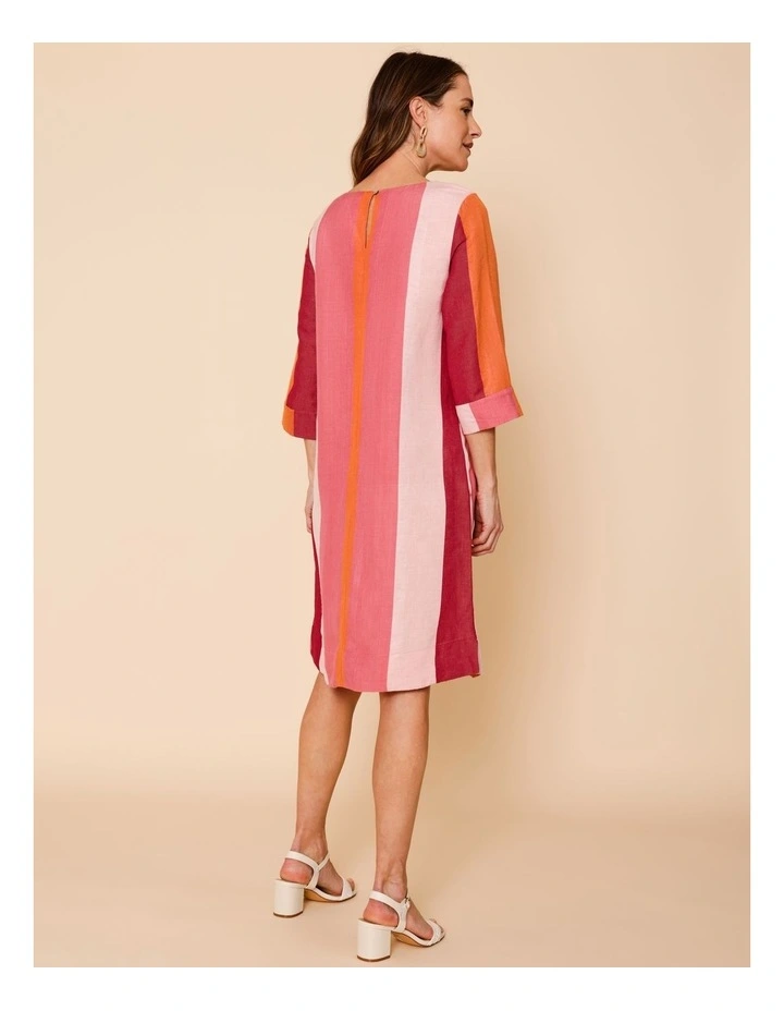 3/4 Sleeve Dress With Cuff And Pockets In Pinks/Burgundy Wide Stripe image 6
