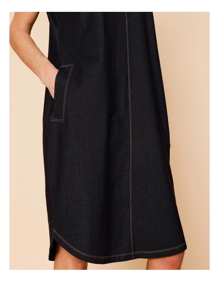 Tee Dress With Pockets Curved Hem In Knit Denim Look Jersey image 3