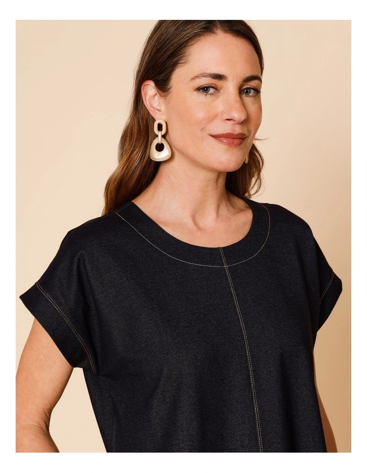 Tee Dress With Pockets Curved Hem In Knit Denim Look Jersey image 4