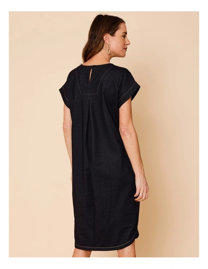 Tee Dress With Pockets Curved Hem In Knit Denim Look Jersey image 5