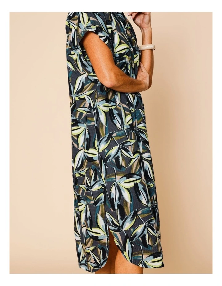 Short Sleeve Shirt Dress With Yoke In Navy Ground Tropical Floral image 2