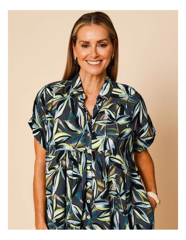 Short Sleeve Shirt Dress With Yoke In Navy Ground Tropical Floral image 3