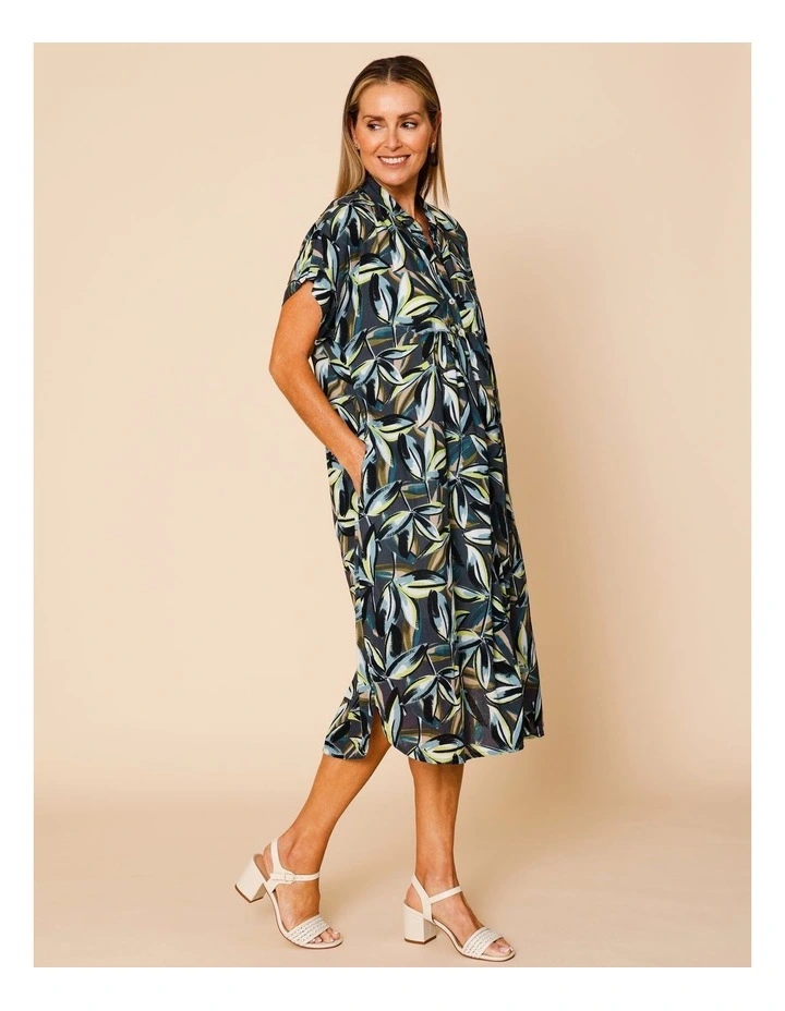 Short Sleeve Shirt Dress With Yoke In Navy Ground Tropical Floral image 4