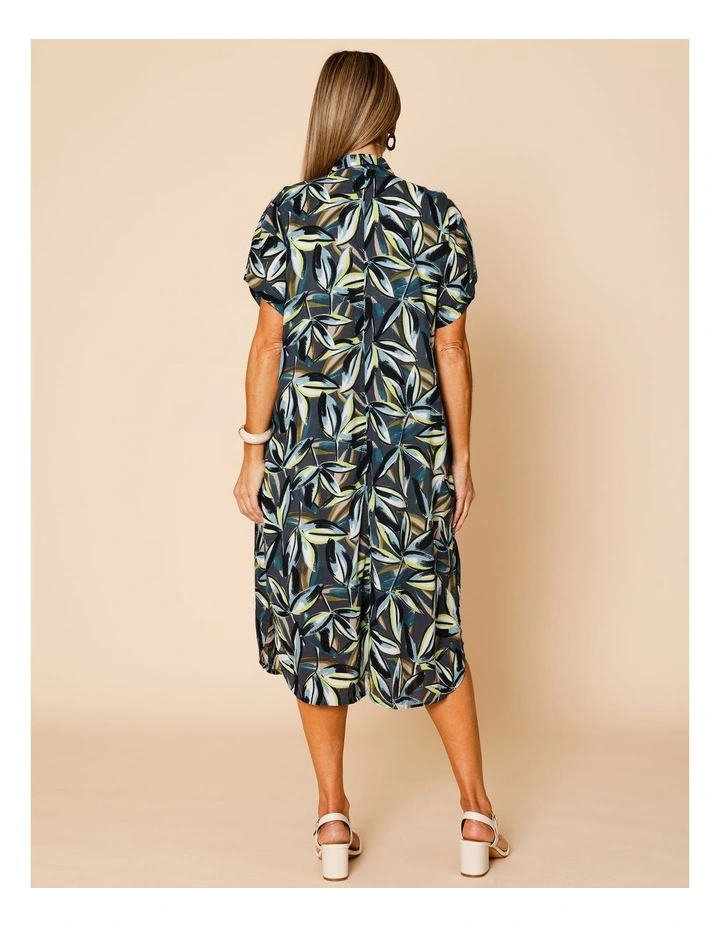 Short Sleeve Shirt Dress With Yoke In Navy Ground Tropical Floral image 5
