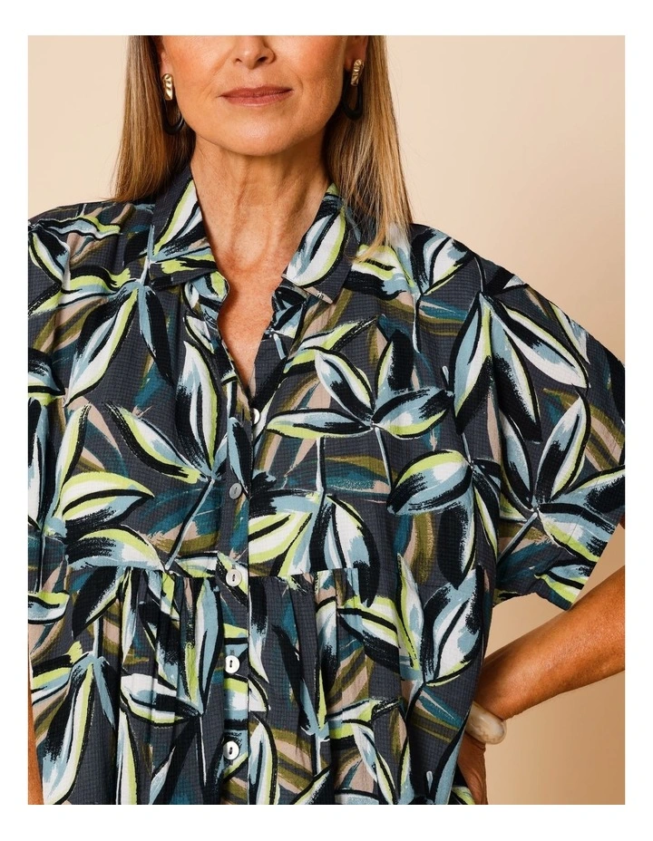 Short Sleeve Shirt Dress With Yoke In Navy Ground Tropical Floral image 6