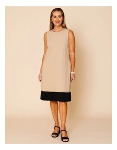 Sleeveless Knit Dress With Contrast Hem And Pockets In Neutral/Black