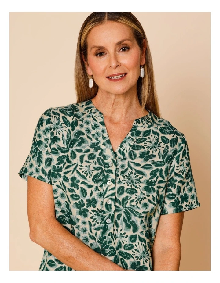 Short Sleeve Stand Neck Dress With Princess Seams In Greens Floral image 4