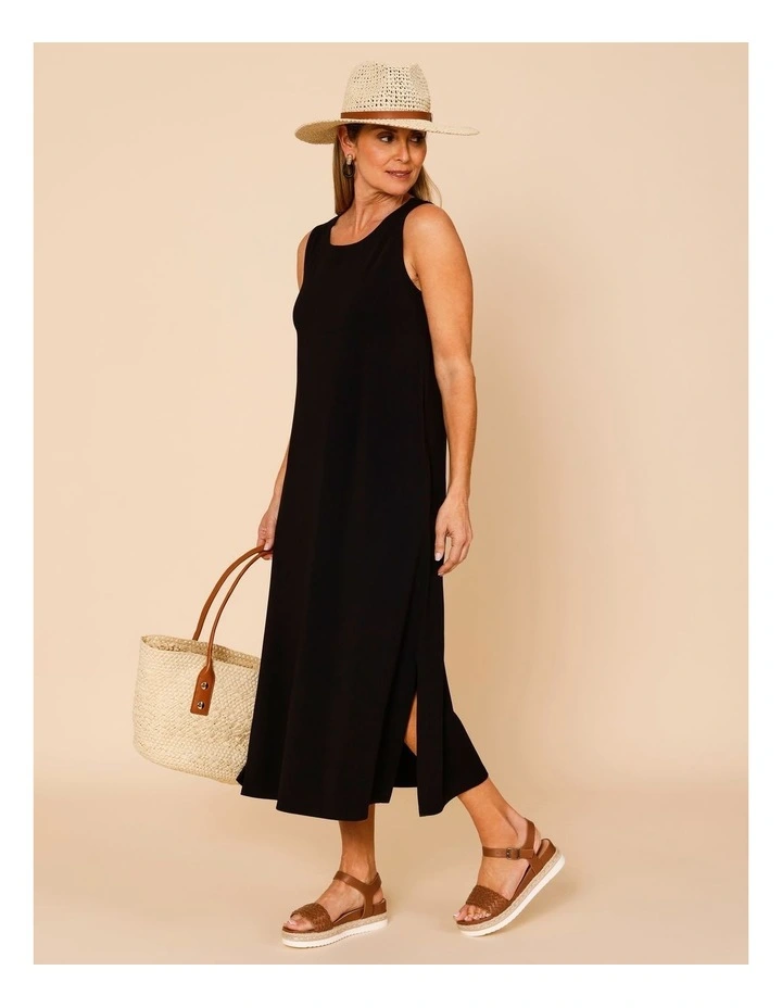 Sleeveless Midi Dress With Side Splits And Pockets In Black image 1