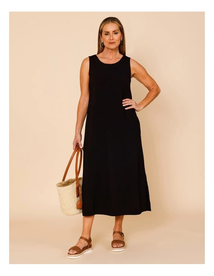 Sleeveless Midi Dress With Side Splits And Pockets In Black image 2