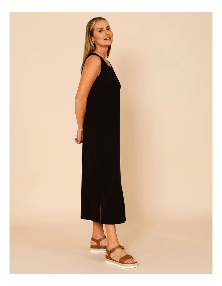Sleeveless Midi Dress With Side Splits And Pockets In Black image 4