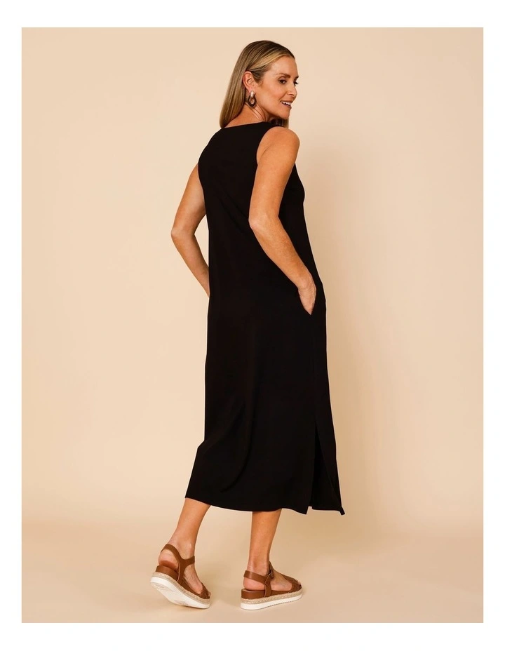 Sleeveless Midi Dress With Side Splits And Pockets In Black image 6