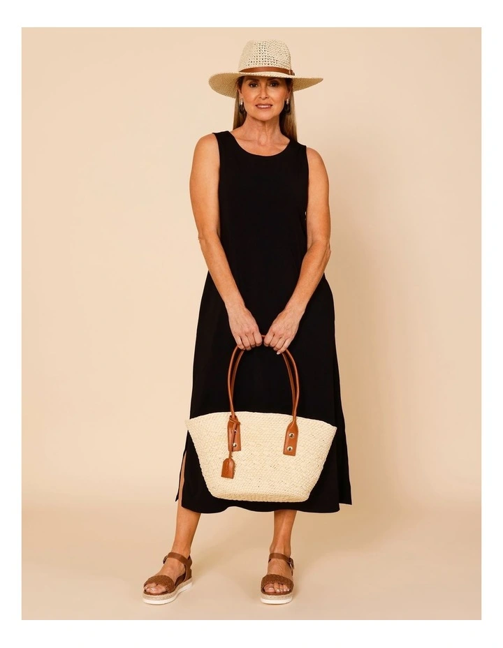 Sleeveless Midi Dress With Side Splits And Pockets In Black image 7