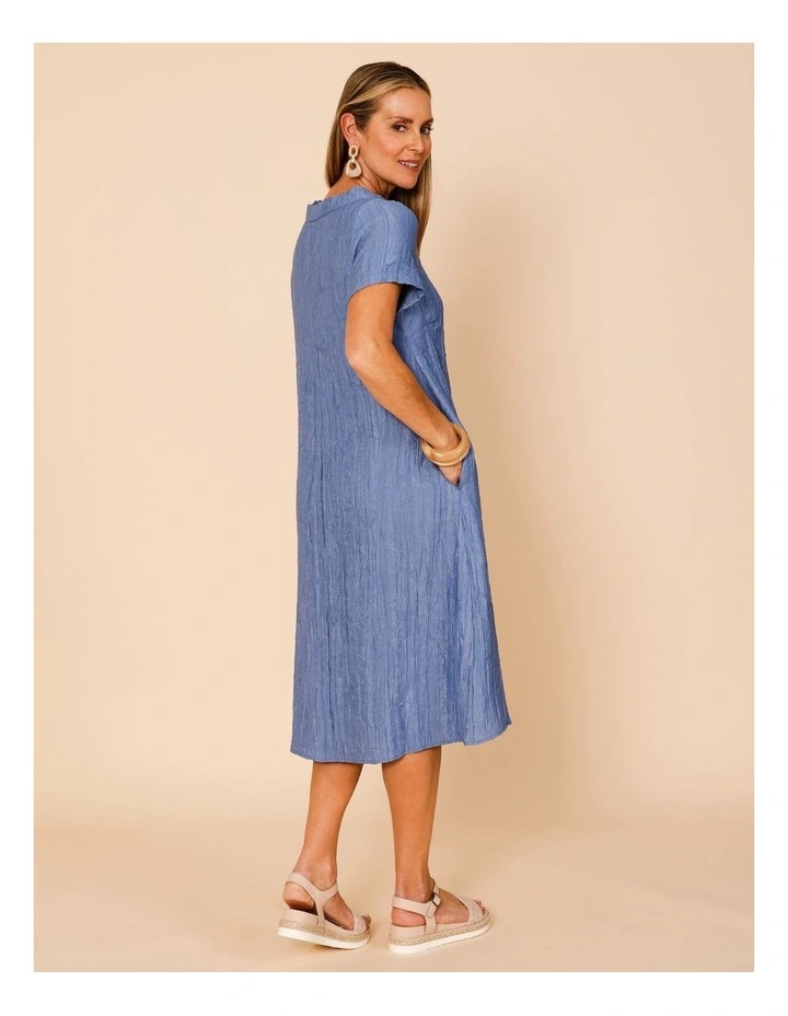 Cowl Neck Short Sleeve Crinkle Dress In Blue image 6