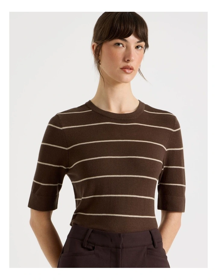 Short Sleeve Striped Crew Knit image 2