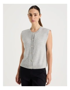 Sleeveless Button Thru Knit