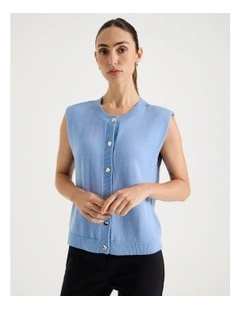 Sleeveless Button Thru Knit