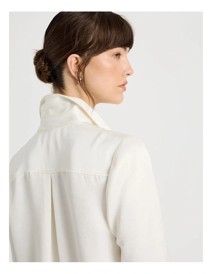 Long Sleeve Double Faced Satin Shirt in Ecru image 4