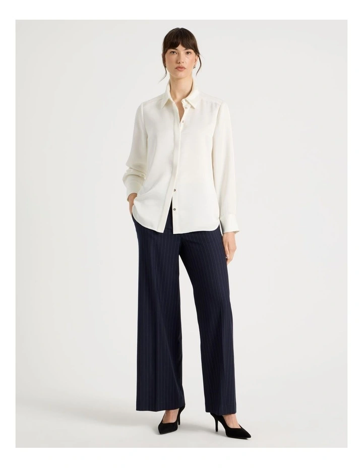 Long Sleeve Double Faced Satin Shirt in Ecru image 5