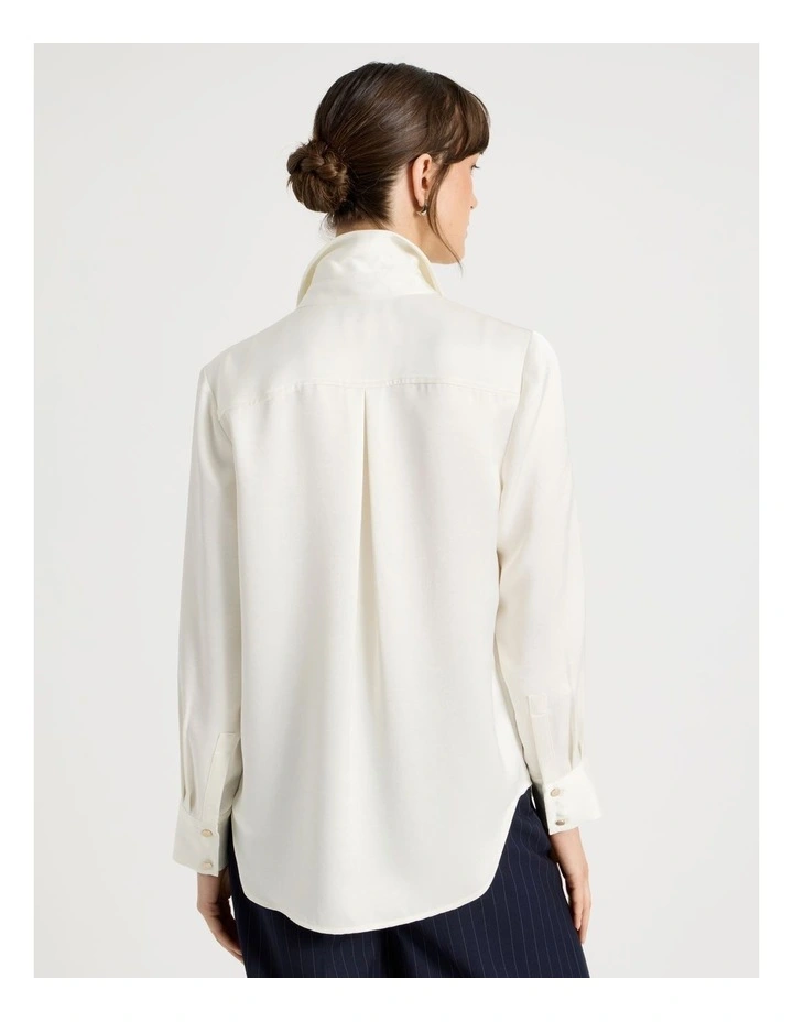 Long Sleeve Double Faced Satin Shirt in Ecru image 6