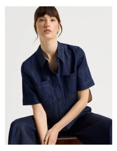 Short Sleeve Crop Tencel Denim Shirt