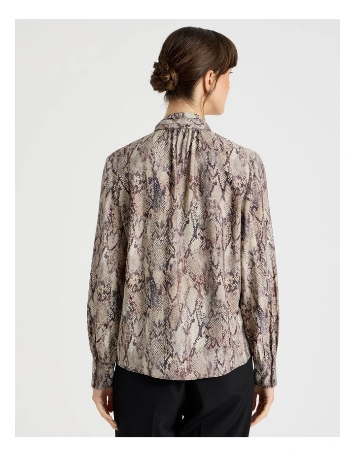 Long Sleeve Tie Front Crinkle Top in Snake Print image 7