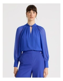 Long Sleeve Georgette Top in Cobalt