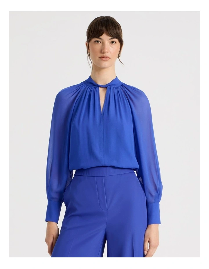 Long Sleeve Georgette Top in Cobalt image 1