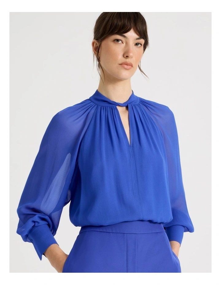 Long Sleeve Georgette Top in Cobalt image 2