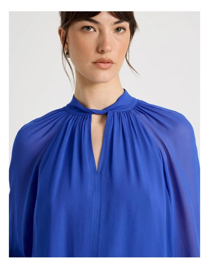 Long Sleeve Georgette Top in Cobalt image 3