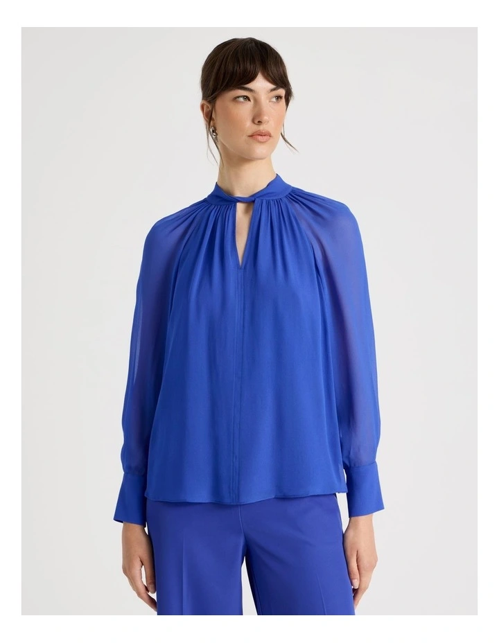 Long Sleeve Georgette Top in Cobalt image 5