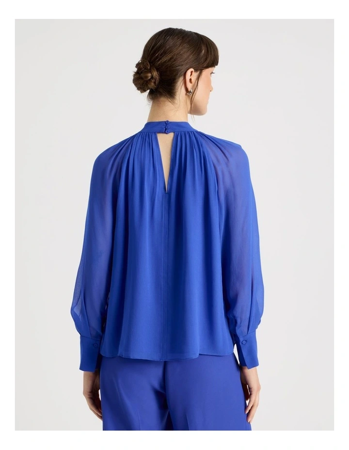Long Sleeve Georgette Top in Cobalt image 6
