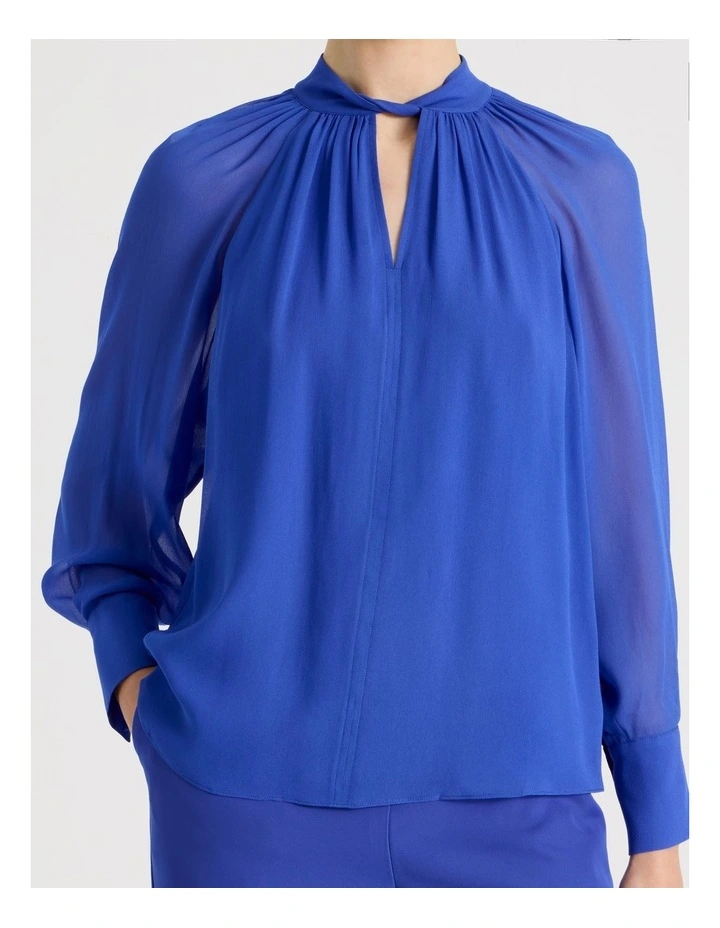 Long Sleeve Georgette Top in Cobalt image 7