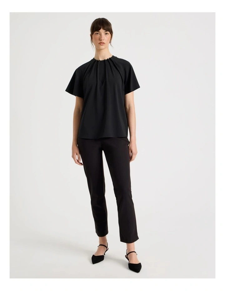 Pintuck Twill Short Sleeve Top in Black image 2