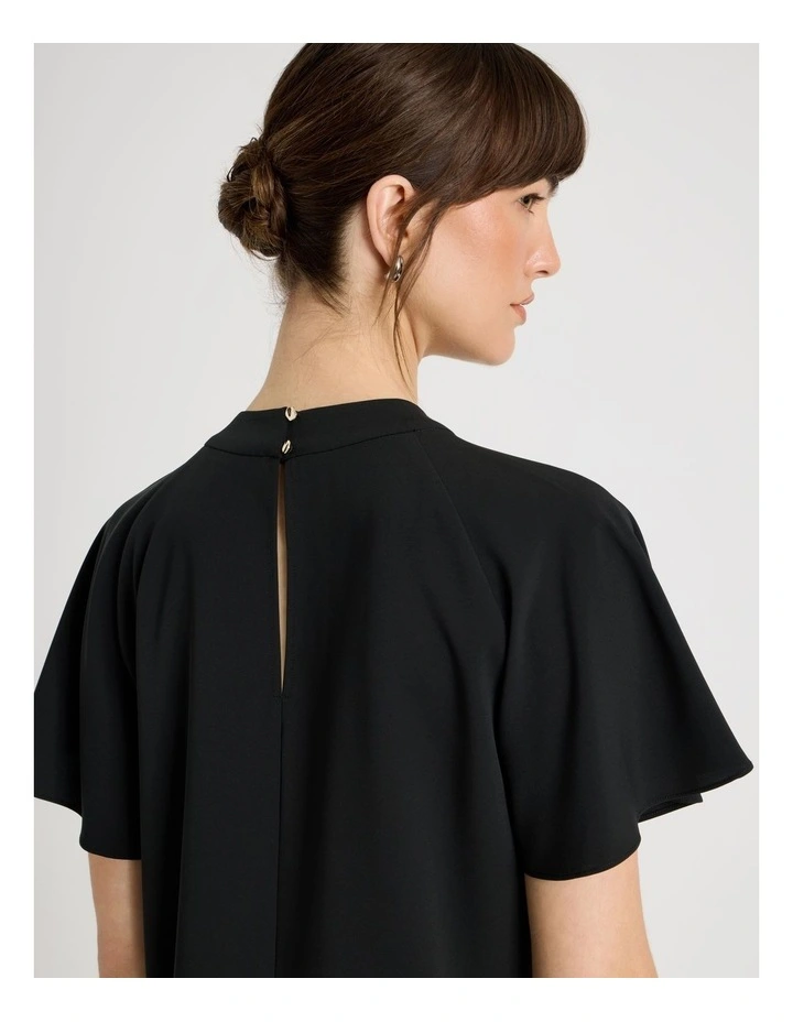 Pintuck Twill Short Sleeve Top in Black image 5