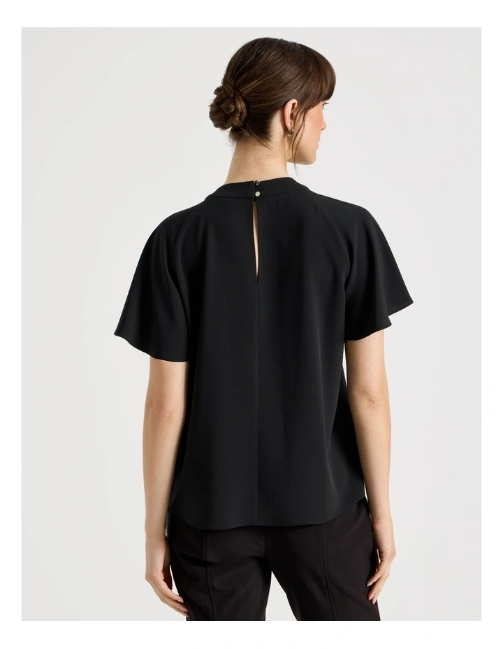 Pintuck Twill Short Sleeve Top in Black image 6