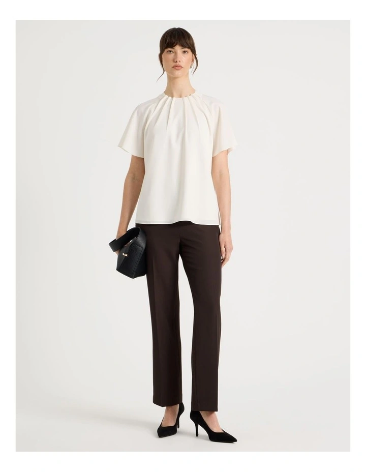 Pintuck Twill Short Sleeve Top in Ecru image 2