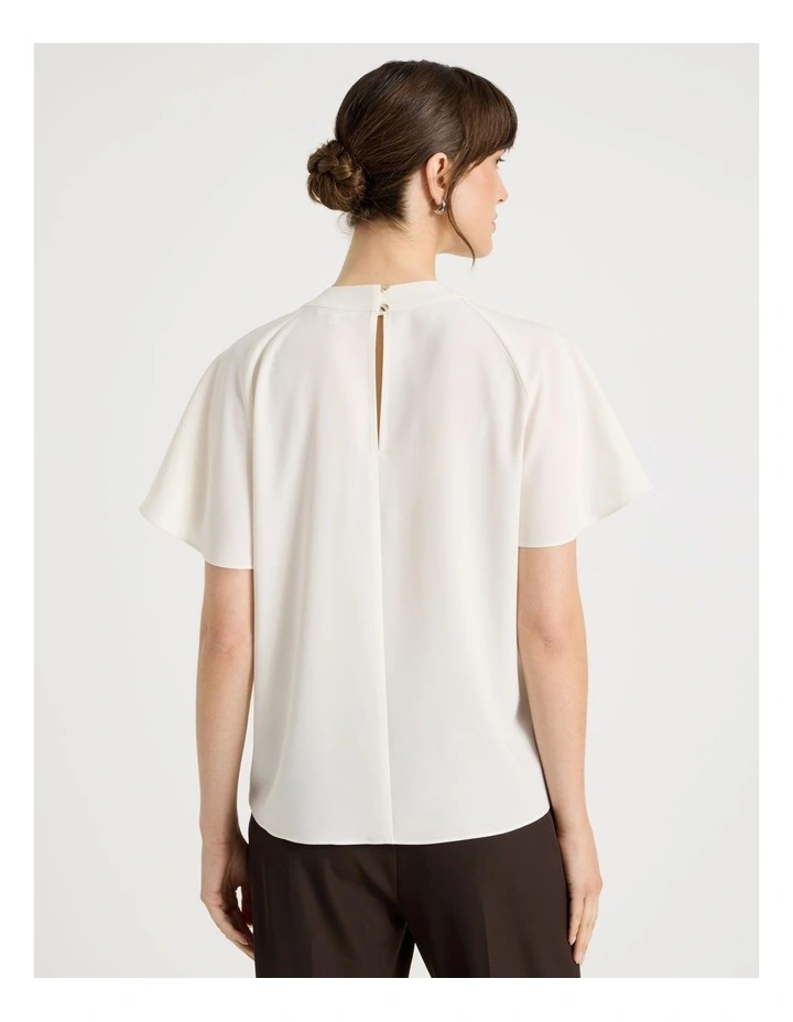 Pintuck Twill Short Sleeve Top in Ecru image 6