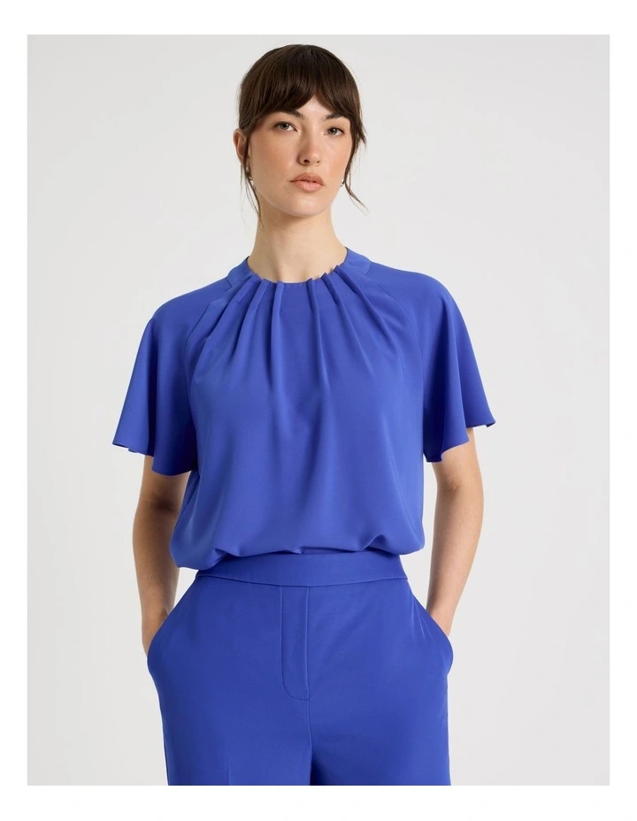 Pintuck Twill Short Sleeve Top in Cobalt image 1