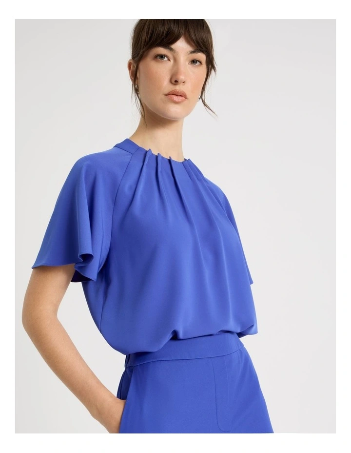 Pintuck Twill Short Sleeve Top in Cobalt image 3
