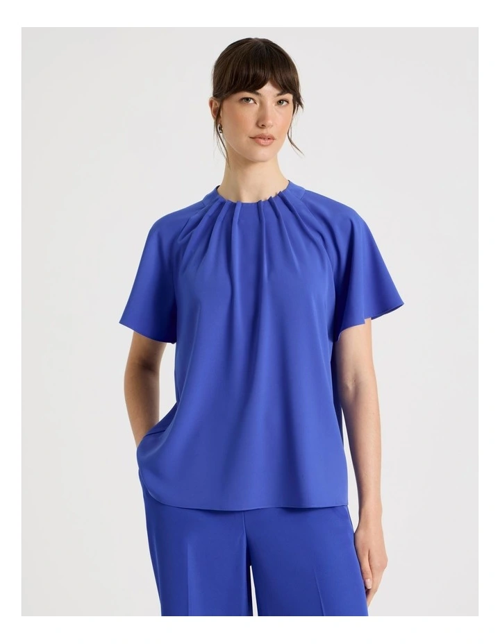 Pintuck Twill Short Sleeve Top in Cobalt image 5
