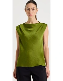 Sleeveless Poly Satin Top in Chartreuse