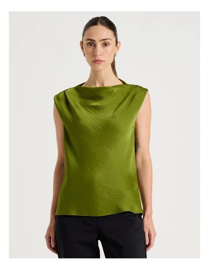 Sleeveless Poly Satin Top in Chartreuse image 1